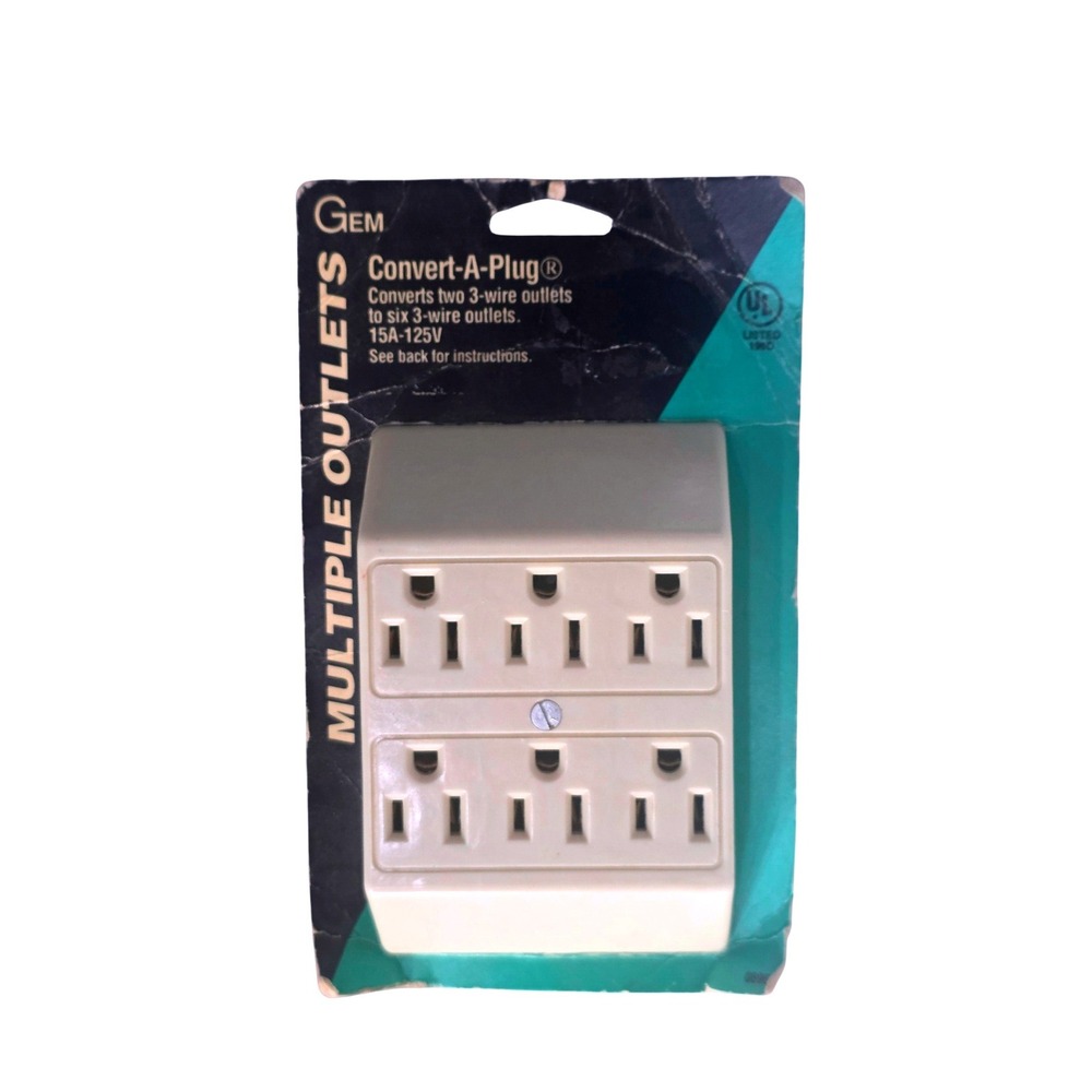 Gem Convert-A-Plug 6-Outlet Wall Adapter Vintage 15A 125V Made in USA 0896V